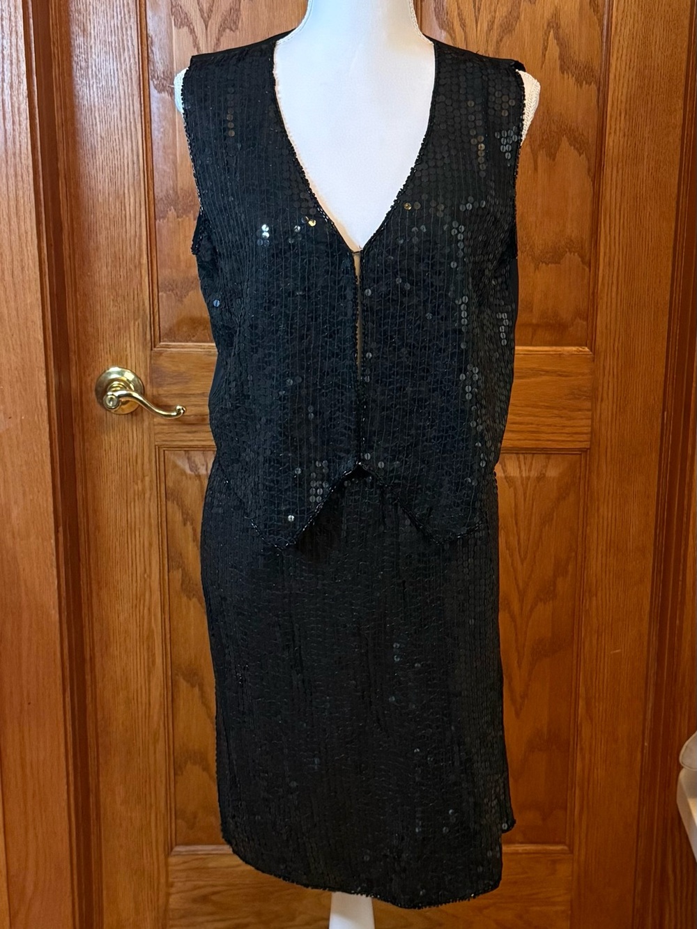 Vintage Cee Cee/Tina Black Sequin Silk Vest & Skirt Set Size L/M